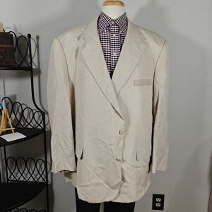 Comfort Zone George Foreman Mens Sport Coat Blazer Two Button‎ Beige Linen 60L